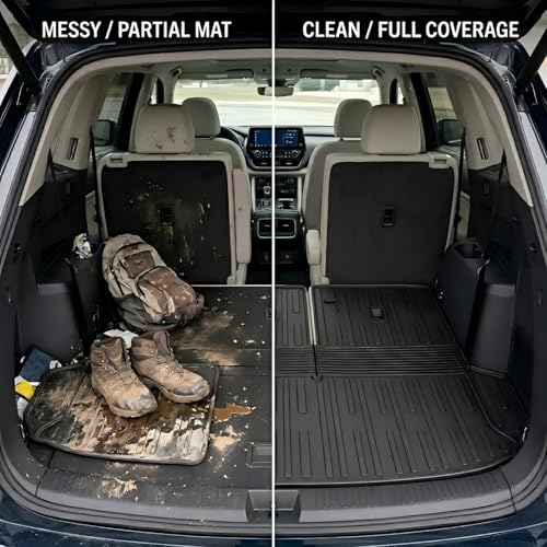 Full Interior Protection Floor Mats for Toyota Grand Highlander 2024-2026(7 Seater Only), 3 Row TPE Liners with Seat Back Covers & Cargo Liner, Fold Flat Waterproof All Weather - size: full set mats for GH