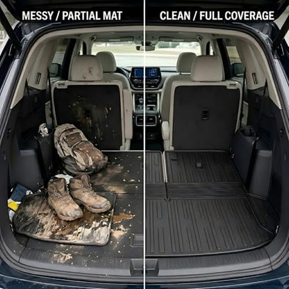 Full Interior Protection Floor Mats for Toyota Grand Highlander 2024-2026(7 Seater Only), 3 Row TPE Liners with Seat Back Covers & Cargo Liner, Fold Flat Waterproof All Weather - size: full set mats for GH