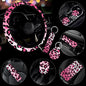 10 Pieces Leopard Print Printing Car Steering Wheel Cover Center Console Armrest Pad Headrest Seat Belt Cover Handbrake Cover Keychain Coaster Full Set Car SUV(Pink) - color: Pink