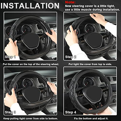 GIANT PANDA Steering Wheel Cover for Nissan Altima Rogue - Car Steering Wheel Cover for Nissan D Shape(Black-D-Shaped) - color: Black