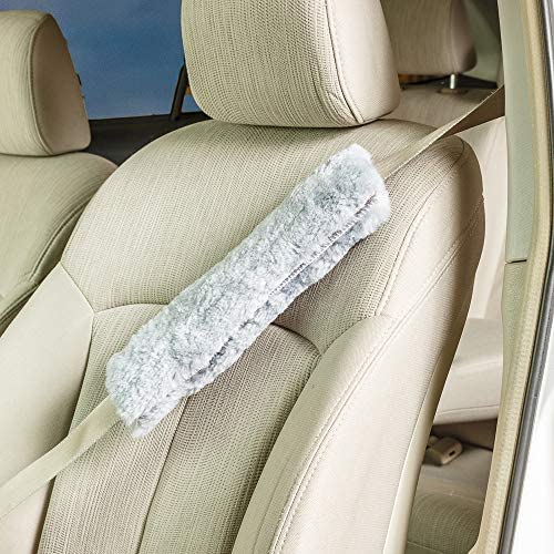 Comfortable Universal Fitting Genuine Merino Sheepskin Seat Belt Shoulder Cover Pads for Adults, Children, Youth. Multiple Colors Available Twin Pack! (Dark Silver) - color: Dark Silver