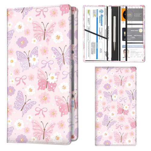 Car Registration and Insurance Holder with Magnetic Shut, Cute Vehicle Glove Box Car Organizer, Premium Interior Car Accessories for Women Men Boho Butterfly Bowtie - color: Boho Butterfly Bowtie