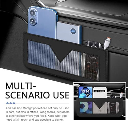 Car Storage Pocket，Leather Car Side Pocket Organizer, Multifunctional Seat Gap Pouch, for Can Hold keys, Wallets, Cards, Mobile Phones, Sunglasses, Banknotes (Black)