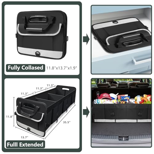 Trunk Organizer - 95L Extra Large Capacity SUV Cargo Storage, Collapsible Waterproof Design with Non-Slip Bottom & Retractable Straps, Car Organizers for SUV, Truck, Sedan