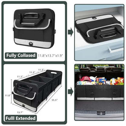Trunk Organizer - 95L Extra Large Capacity SUV Cargo Storage, Collapsible Waterproof Design with Non-Slip Bottom & Retractable Straps, Car Organizers for SUV, Truck, Sedan