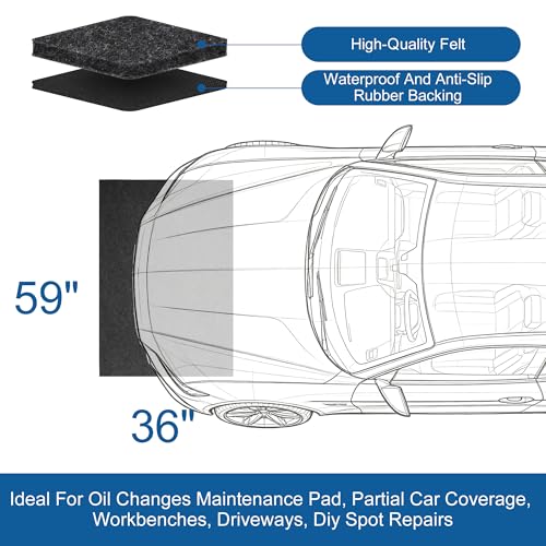 Oil Mat for Garage 36" x 59" - Premium Felt + Rubber Waterproof Backing Thickened Soft Contains Liquids Oil Spill Mat Reusable Non-Slip Maintenance Pad for Under Car Workbench Driveway Spot Protection