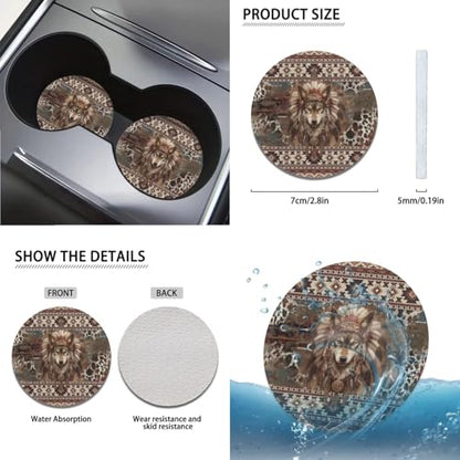 Horeset Aztec Wolf 11 Pieces Car Seat Cover with Headrest Cover Cup Coasters Handbrake Gear Shift Sleeve and Lanyaeds Key Chain Universal Fit Most Cars SUV Van Sedan - color: Aztec Wolf