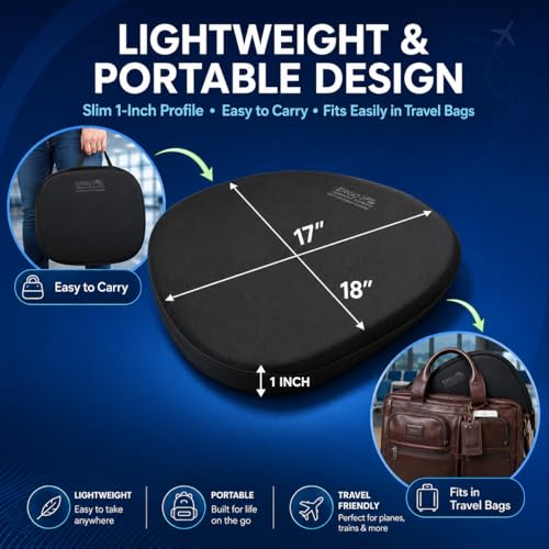 Travel Seat Cushion with LiquiCell® Membrane (Now Upgraded) - Thin Orthopedic Cushion for Sciatica, Tailbone, Back Pain Relief – Lightweight Foldable | Car, Truck, Airplane, Office & Home