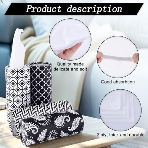 Car Tissues with Facial Tissue, 4 Pack Geometric Tissue Cylinder for Car Cup Holder, 2 Ply 50 Count Travel Tissues Tube for Console, Minimal Pattern Car Accessories