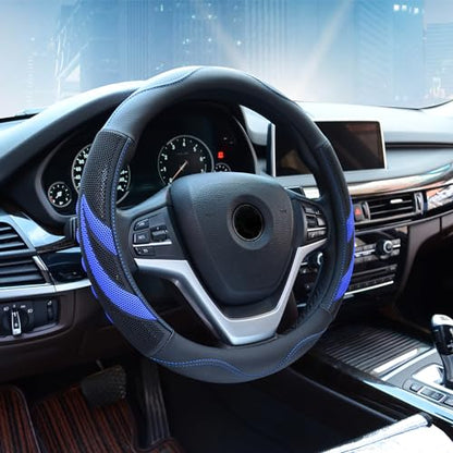Alusbell Microfiber Leather Steering Wheel Cover Breathable Auto Car Steering Wheel Cover for Men Large-Size with 15 1/2 inches-16 inches Outer Diameter Blue - color: Blue-L