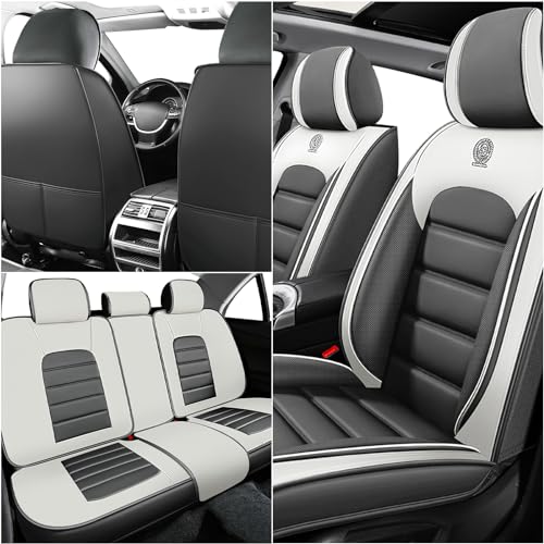 Car Seat Covers for Kia K5 2021-2026, Premium Nappa Leather, Waterproof, Anti-Slip, Full Coverage, Airbag Compatible, Breathable, All-Weather, Easy Install (5 Seats, Gray&White) - color: 5 Seats - Gray&White, size: Kia K5 2021-2026