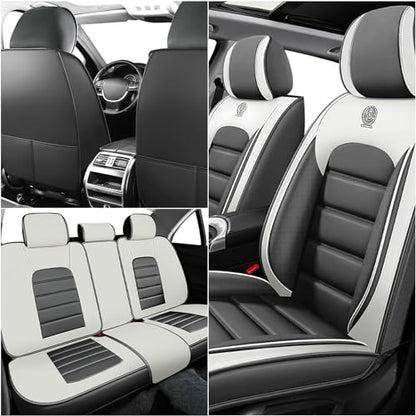 Car Seat Covers for Kia K5 2021-2026, Premium Nappa Leather, Waterproof, Anti-Slip, Full Coverage, Airbag Compatible, Breathable, All-Weather, Easy Install (5 Seats, Gray&White) - color: 5 Seats - Gray&White, size: Kia K5 2021-2026