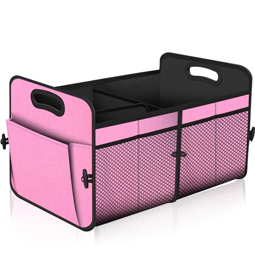 Car Trunk Organizer,Car Storage Organizer with 72L Large Capacity Waterproof Collapsible and 11 Pockets,Trunk Organizer for Car Suv/Jeep/Sedan, Large Size, Pink - color: Pink, size: Large