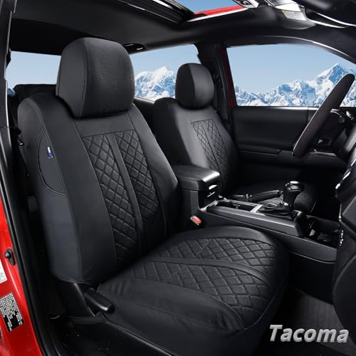 Truckiipa Tacoma Truck Seat Covers Full Set Leather Waterproof Seat Covers Fit for 2005-2015 Toyota Tacoma Double Crew Cab, Full Set, Black - color: Full Set/Black, size: Tacoma 2005-2015