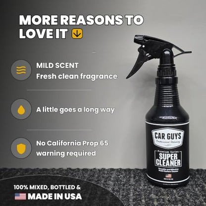 CAR Guys Super Cleaner | Interior Car Cleaner for Tough Stains | Stain Remover for Car Seats, Carpet, Upholstery, & Leather | 18 Oz Kit with Microfiber Towel - size: 18 Oz Kit (w/ Towel)