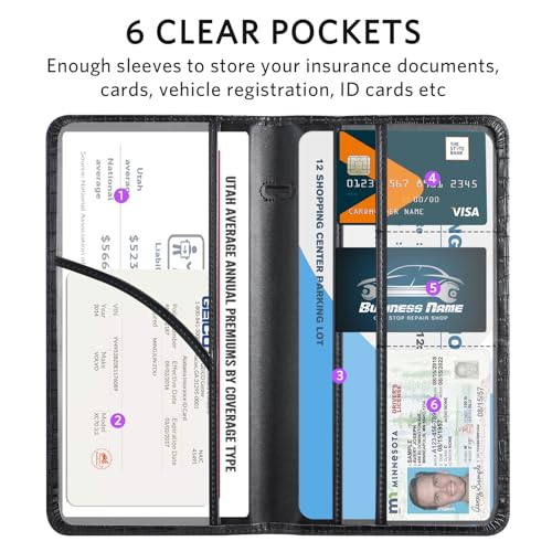 CoBak Car Registration and Insurance Holder - Vehicle Glove Box Car Organizer,Auto Truck Comparment Accessories Case with Magnetic Closure for Driver License,Cards - color: L-Crocodile Black