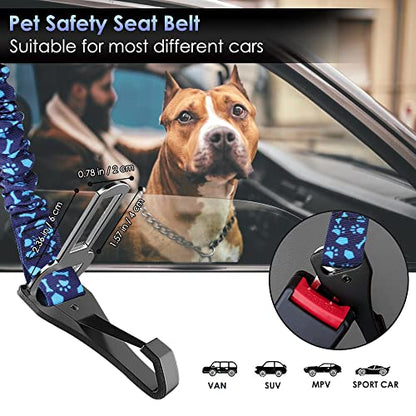 SlowTon Dog Seat Belt, Adjustable Dog Safety Belt Leash, 2 in 1 Latch Bar Attachment Dogs Car Seatbelt with Elastic Nylon Bungee Buffer, Reflective Nylon Belt Tether Connect (BL Dog Paw) - color: Blue Dog Paw