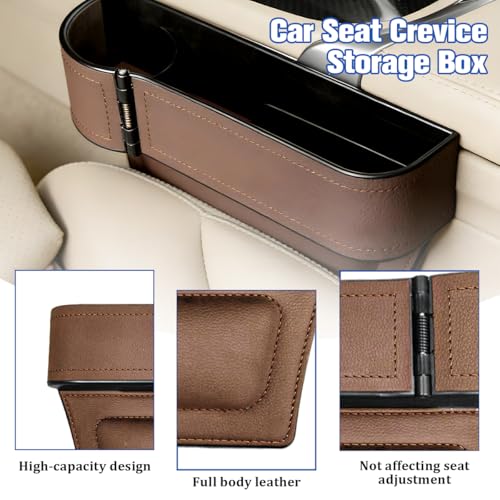 Car Seat Gap Filler Organizer with Cup Holder Expander, Leather Console Seam Filler Storage Box, Auto Front Seat Gap Organizer for Phones Keys Glasses, Universal Fit (Brown Driver) - color: Brown, size: Driver