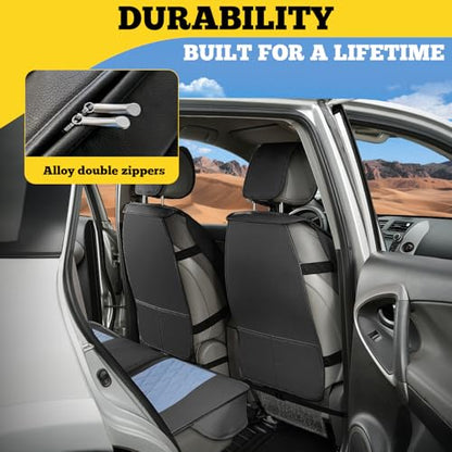 LINGVIDO Car Seat Covers Full Set (5 Seats) - Premium Perforated Nappa Leather, Waterproof Shield, Omni-Adapt Fit SUVs Sedans, Ultimate Family & Pet Protection - color: Black & Blue, size: Full Set (5 Seats)