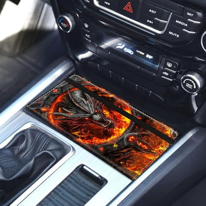 Car Registration and Insurance Holder for Women Men,Automobile License Document Card Holders Vehicle Glove Box Organizer Leather Accessories Driver Essential,Black Dragon Surrounded by Fire - color: Black Dragon Surrounded by Fire