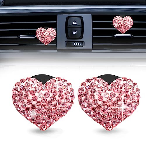 2Pcs Bling Crystal Heart Charms Car Vent Clips - Air Conditioning Outlet Decorative Accessories for Women and Men (Pink)