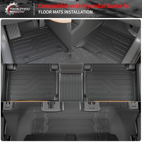 Floor Mats Compatible with 2024 2025 2026 Hyundai Santa Fe Cargo Liner Fit Gas&Hybrid TPE All Weather Back Seat Cover Protector Santa Fe Accessories (Trunk Mat with Backrest Mat+Floor Mats) - style: For Hyundai Santa Fe | 2024-2026