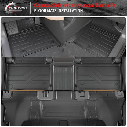 Floor Mats Compatible with 2024 2025 2026 Hyundai Santa Fe Cargo Liner Fit Gas&Hybrid TPE All Weather Back Seat Cover Protector Santa Fe Accessories (Trunk Mat with Backrest Mat+Floor Mats) - style: For Hyundai Santa Fe | 2024-2026