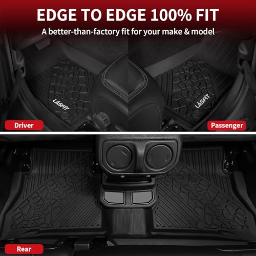 LASFIT Floor Mats for Jeep Wrangler Unlimited 4XE 2021-2024 2025 4 Door Plug-in Hybrid EV-Gas (PHEV), All Weather TPE Custom Fit Car Mats Floor Liners 1st & 2nd Row, Black - style: Wrangler 4XE 2021-2025 Floor Mats