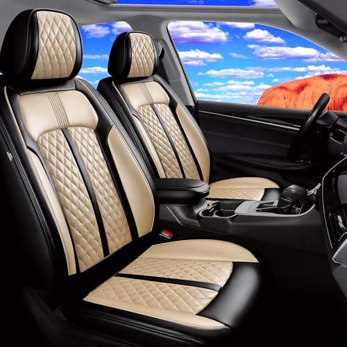 Fit Land Rover Range Rover Sport Car Seat Covers (Front Pair) for Land Rover Range Rover Sport 2005-2026, Full Coverage Leather, Waterproof, All Weather Breathable Seat Protector, Black+Beige