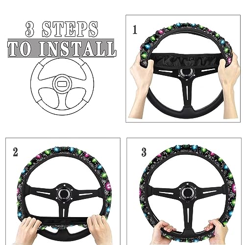 AFPANQZ Christmas Steering Wheel Covers Xmas Lights Print Car Steering Wheel Cover Universal Fit Almost Car Non-Slip Steering Wheel Covers Soft Sweat Absorbing Steering Wheel Protector Cover - color: Christmas Lights