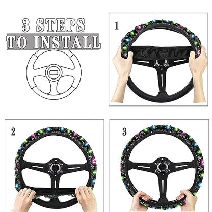 AFPANQZ Christmas Steering Wheel Covers Xmas Lights Print Car Steering Wheel Cover Universal Fit Almost Car Non-Slip Steering Wheel Covers Soft Sweat Absorbing Steering Wheel Protector Cover - color: Christmas Lights