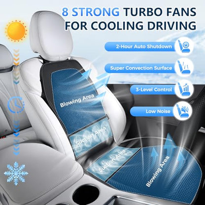 Upgraded Cooling Car Seat Cover Front Seat with Blowing&Suction, 12V-24V Ventilated Car Seat Cushion with 8 Turbo Fans, 3-Speed Adjustable Universal Fit Breathable Car Cushion for Summer Driving-Black - color: Black