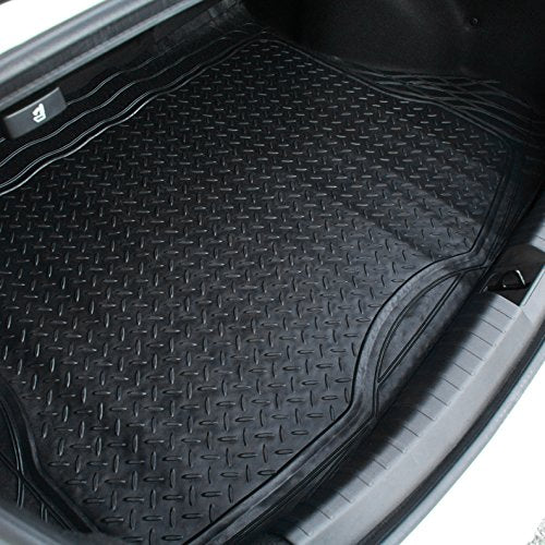Waterproof Trunk Mat All Weather Cargo Liner 52" x 43" Universal Trimmable Tray Non Slip Interior Snow Rain Dust Rust Protection Heavy-Duty Black Rubber Rear Floor Carpet Cover Kids Dogs Pat Friendly