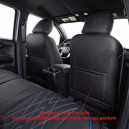 EKR Tacoma Leather Car Seat Covers Custom Fit for Toyota Tacoma 2012 2013 2014 2015 (Regular Seats) - Truck Seat Covers Full Set,Faux Leather(Black with Blue Trim) - color: Leather (Black with Blue Trim), size: 2012-2015 Tacoma Full Set (Regular Seats)