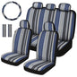 Baja Saddle Blanket Car Seat Covers Full Set with Seat Belt Pads and Steering Wheel Cover, Washable Breathable Striped Woven Cloth Seat Covers for Cars, SUV, Truck(Blue,Large) - color: Blue, size: Full Set