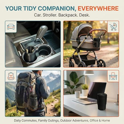 Trash Trapper Car Trash Can Cup Holder | Mini Car Trash Can | Fits in Most Doors | 5.1" x 2.9" | Traps More & Empties Less, Patent-Pending Compaction, Gifts for Men, Black/Grey