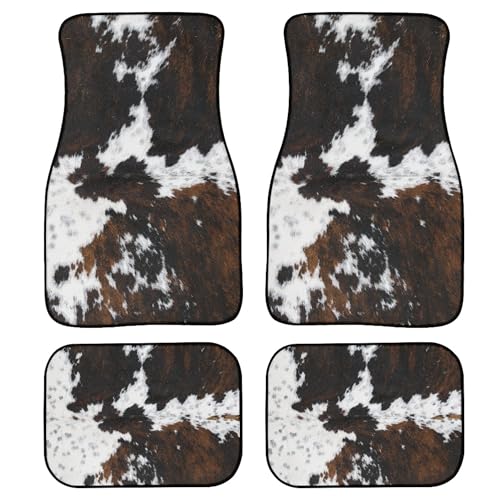 Cow Print Car Floor Mats Universal Abstract Cow Fur White Black Brown Print Farmhouse Animal Skin Texture Floor Mats for Cars Front Rear Car Foot Mats Rugs Cute Car Accessories for Trucks - color: Black Brown