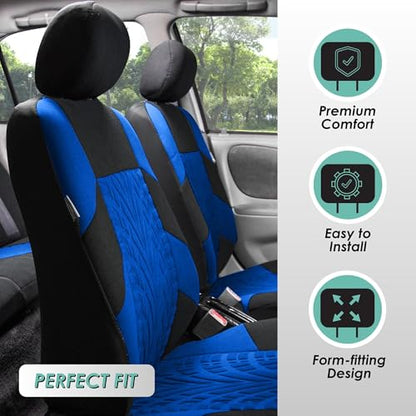 FH Group Three Row Set 7 Seater Blue Travel Master Car Seat Covers, Airbag and Split Rear Car Seat Cover Universal Fit Interior Accessories for Cars Trucks & SUV Automotive Seat Covers - color: Blue