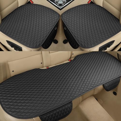 Pu Leather Car Seat Bottom Covers Protectors Include 1 Pair Front Driver Seat Pad Mat and 1 Rear Bench Cover Universal Fit 90% Vehicles,Black - color: A-Black, size: Universal Fit - Full Set