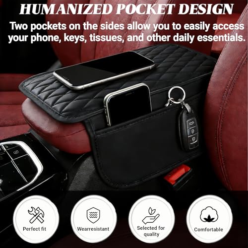 Car Center Console Cover, Upgraded Microfiber Car Armrest Cover Cushion, with 2 Storage Bags Scratch, Resistant Leather Cars Armrest Storage Box Universal Vehicles Accessories (Black) - color: Black