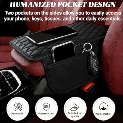 Car Center Console Cover, Upgraded Microfiber Car Armrest Cover Cushion, with 2 Storage Bags Scratch, Resistant Leather Cars Armrest Storage Box Universal Vehicles Accessories (Black) - color: Black