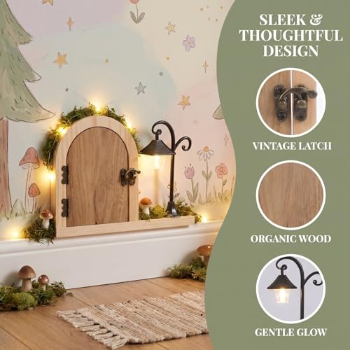 NUOBESTY Fairy Door Outlet Cover Plate Wooden Socket Protector with Glowing Night Light for Room Aesthetic Electrical Outlet Safety for Pets