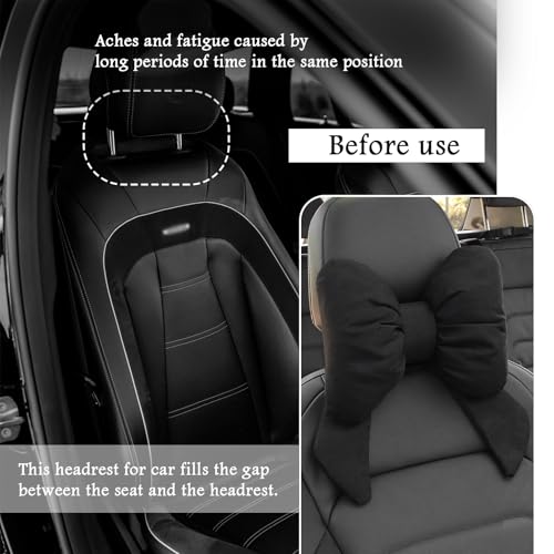Cute Bow Car Headrest Pillow,Comfortable & Breathable Car Neck Pillows for Relief Neck Fatigue,Universal Head Rest Pillow for Cars Decoration as Birthday Gifts for Women,Girl (Black)