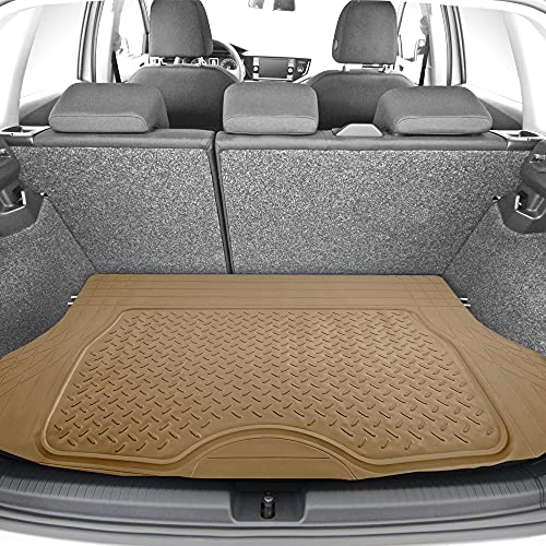 FH Group 4 Piece Liners Trimmable Climaproof™ Vinyl Car Floor Mats- Full Set with Premium Trimmable Vinyl Cargo Liner- Universal Fit for Cars Trucks and SUVs (Beige) - color: Beige