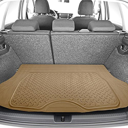 FH Group 4 Piece Liners Trimmable Climaproof™ Vinyl Car Floor Mats- Full Set with Premium Trimmable Vinyl Cargo Liner- Universal Fit for Cars Trucks and SUVs (Beige) - color: Beige