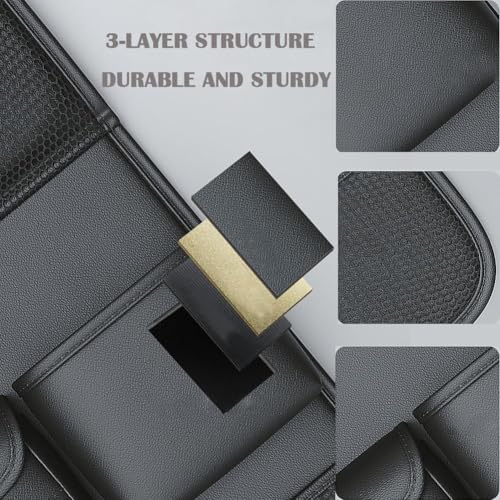 Foldable Car Backseat Organizer with Table Tray, Car Seat Back Protector with Touch Screen Phone Holder, Premium Leather Kick Mats with Storage Pockets Tissue Holder (Black)