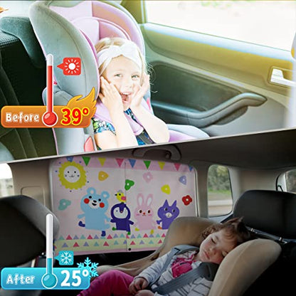 Car Window Shade for Baby, 2pcs Magnetic Auto Sun Shades for Side Windows Double Layer Full & Half Shade Options, Cute Patterns Car Window Curtains for Sun Glare Block - color: Pink and Yellow