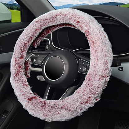 KAFEEK Frost Fluffy Microfiber Plush Steering Wheel Cover for Winter Warm, Universal 15 inch Soft Fuzzy Steering Wheel Cover,Charm Pink - color: pink, size: Standard Size[14 1/2''-15'']