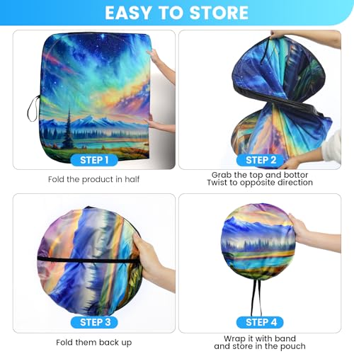 Car Windshield Sunshade | Innovative No-Light-Pass Technology for Maximum Protection | Foldable Sun Shade - color: Aurora & lake