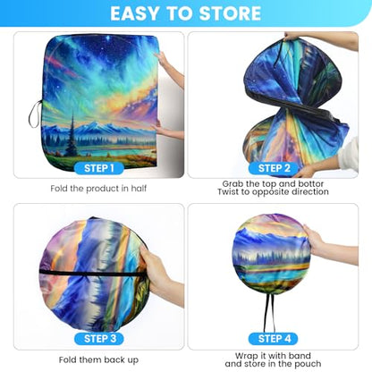Car Windshield Sunshade | Innovative No-Light-Pass Technology for Maximum Protection | Foldable Sun Shade - color: Aurora & lake
